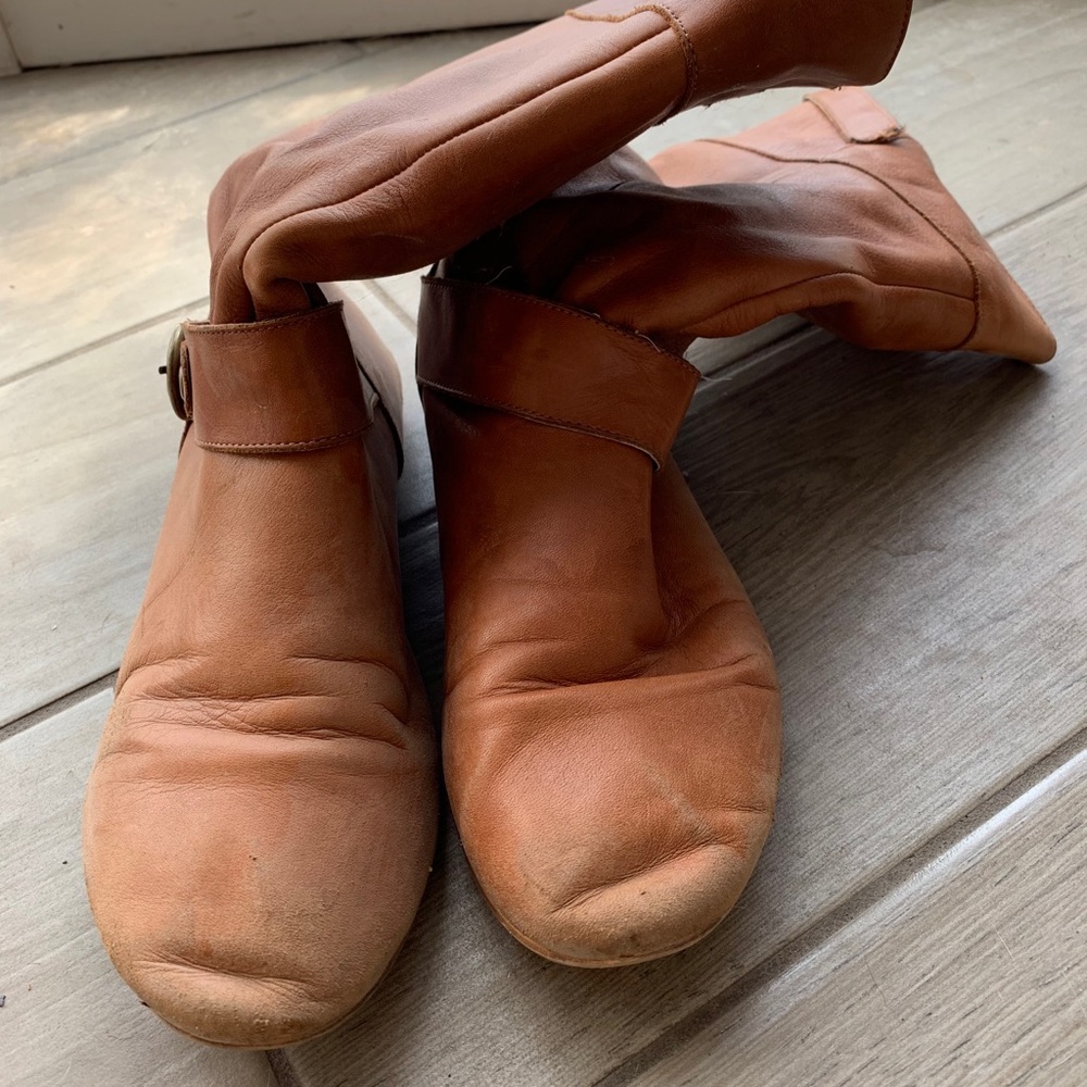 Brown leather boots
